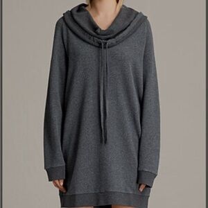 ALLSAINTS Women's Kaye Sweat Dress Tunic Funnel Neck Fleece Medium Charcoal Grey
